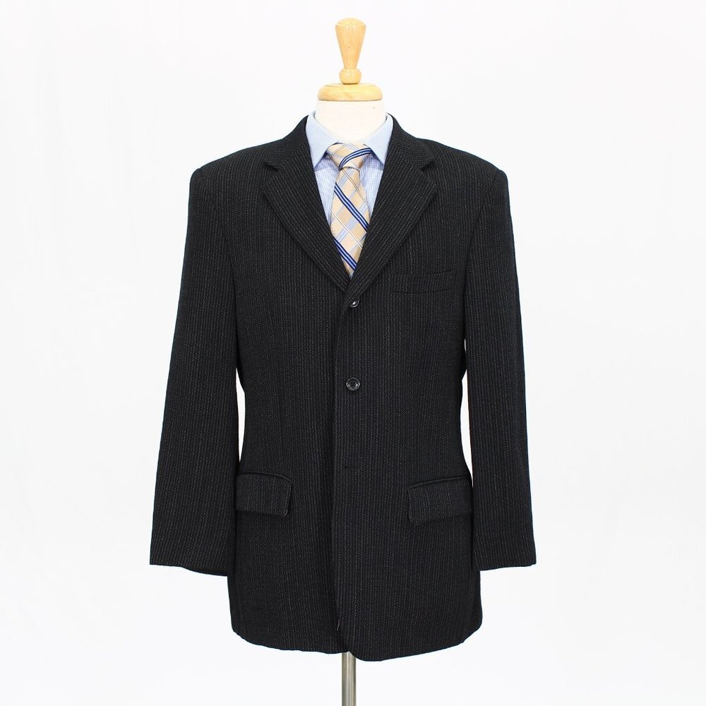 Wilke-Rodriguez 41R Black Striped 3-Button Sport Coat Blazer Jacket V510